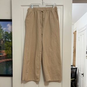 Casual Tan Drawstring Linen Trousers